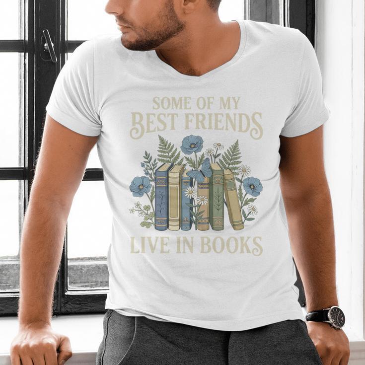 Book Lover Vintage Botanical Friends Premium Tri-Blend Men's V-Neck T-Shirt