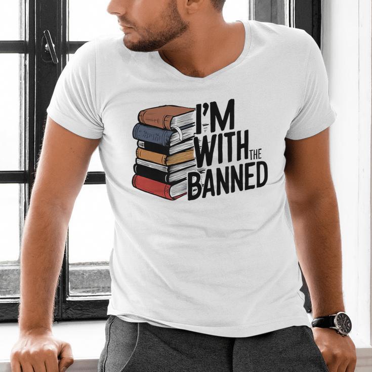 Book Lovers Im With The Banned Books For Reading Librarian Men's V-Neck T-Shirt