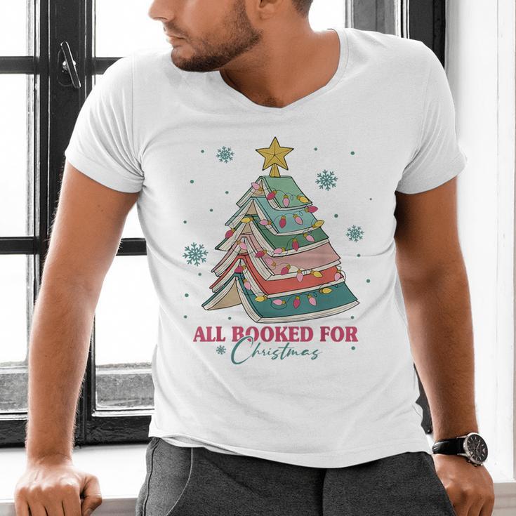 All Booked For Christmas Book Christmas Tree Lights Bookish Men's V-Neck T-Shirt
