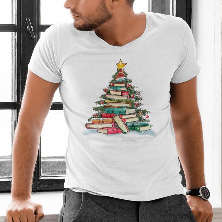 All Booked For Christmas Book Christmas Tree Lights Xmas Men's V-Neck T-Shirt All Booked For Christmas Book Christmas Tree Lights Xmas Men's V-Neck T-Shirt