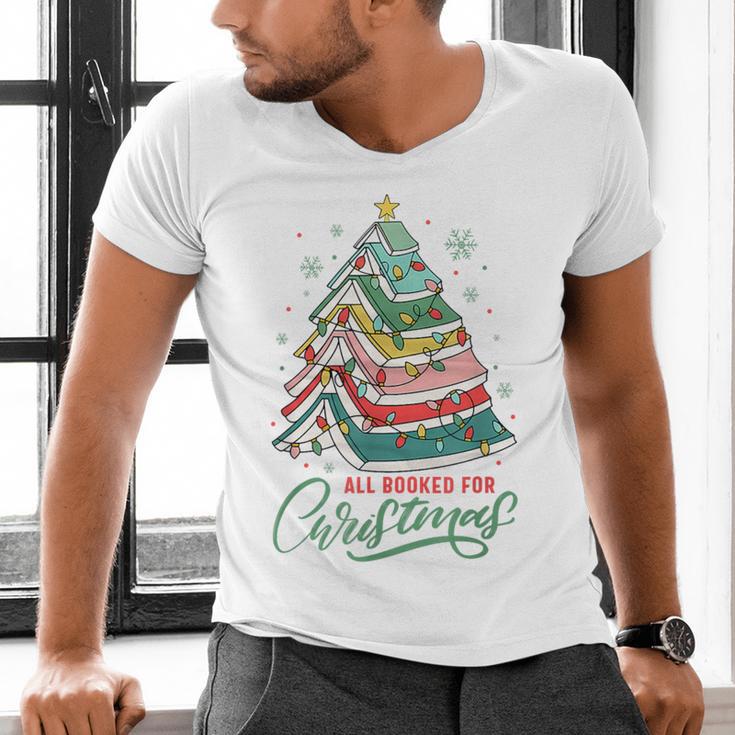 All Booked For Christmas Book Xmas Tree Lights Reading Girly Men's V-Neck T-Shirt All Booked For Christmas Book Xmas Tree Lights Reading Girly Men's V-Neck T-Shirt