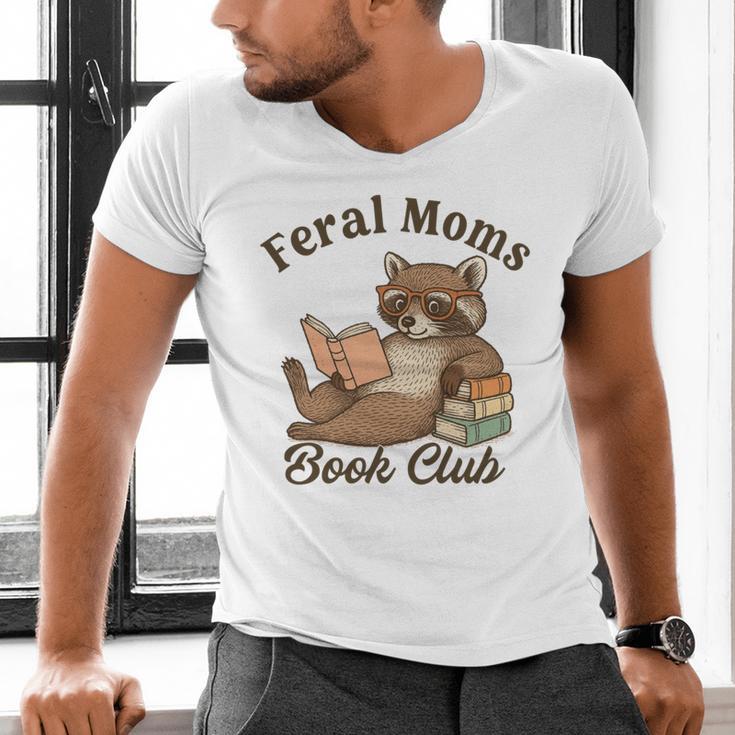 Bookish Feral Moms Book Club Raccoon Mother's Day Bookworm Men's V-Neck T-Shirt