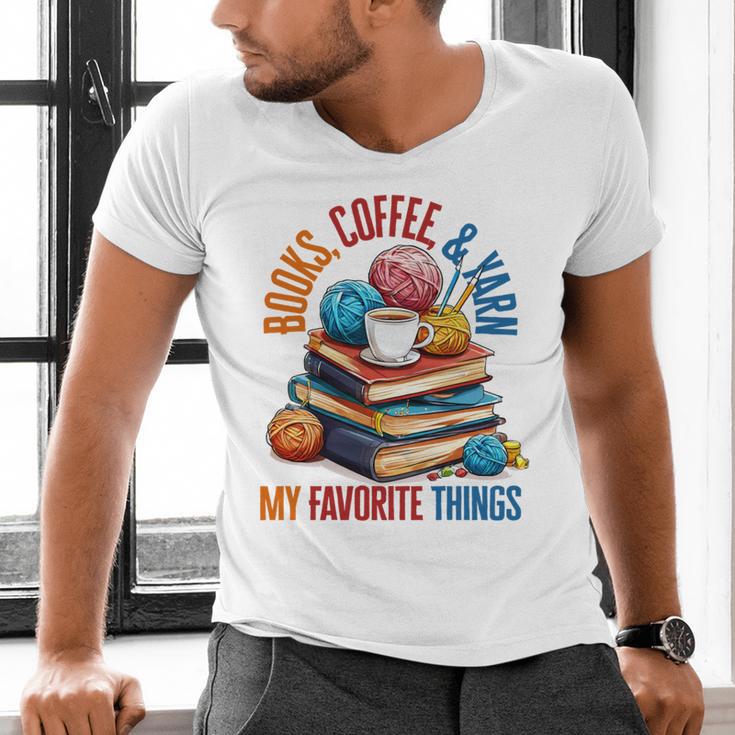 Books Coffee & Yarn Lover My Favorite Things Men's V-Neck T-Shirt Books Coffee & Yarn Lover My Favorite Things Men's V-Neck T-Shirt
