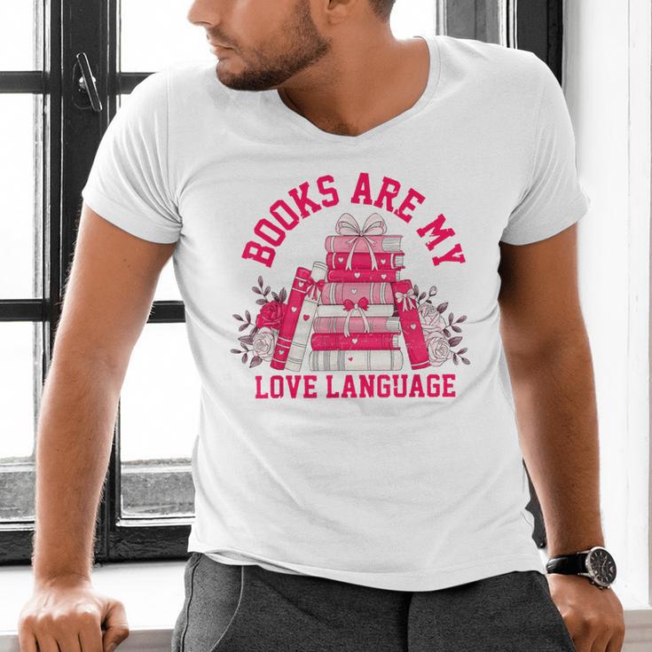 Books Are My Love Language Valentine Book Lover Men's V-Neck T-Shirt Books Are My Love Language Valentine Book Lover Men's V-Neck T-Shirt