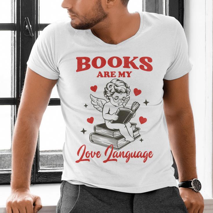 Books Are My LoveLanguage Cupid Valentines Men's V-Neck T-Shirt Books Are My LoveLanguage Cupid Valentines Men's V-Neck T-Shirt