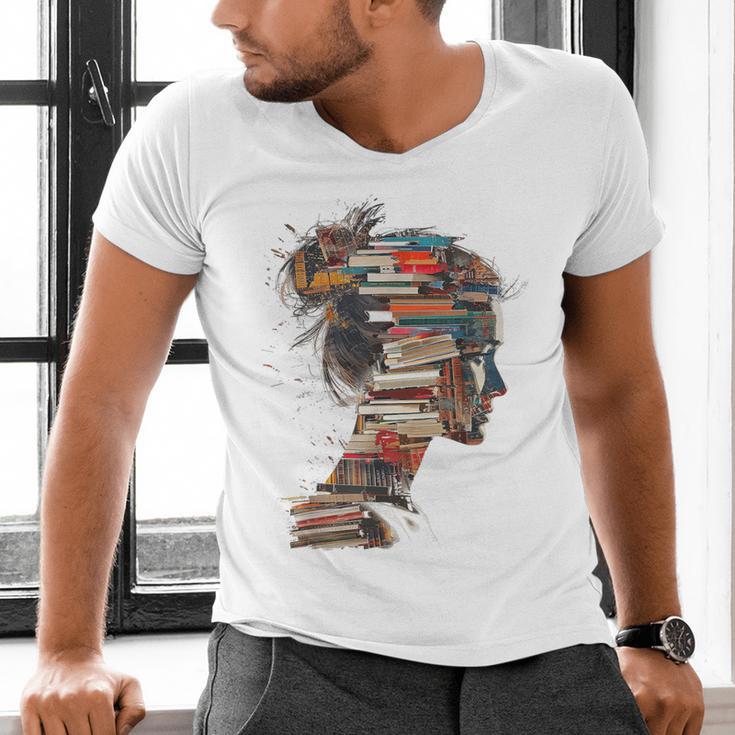 Books Lover Women Art Colorful Drawing Graphic Books Men's V-Neck T-Shirt