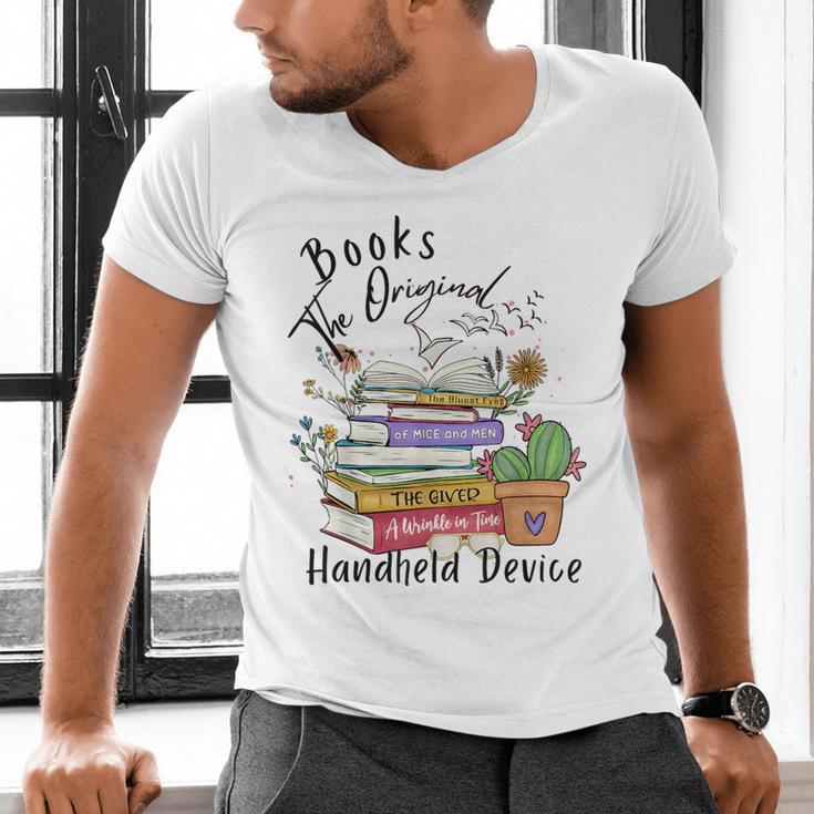 Books Original Handheld Device Reader Literacy Book Lover Men's V-Neck T-Shirt