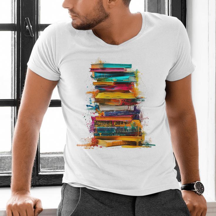 Books Painting Colorful Art Abstract Graphic Books Men's V-Neck T-Shirt Books Painting Colorful Art Abstract Graphic Books Men's V-Neck T-Shirt