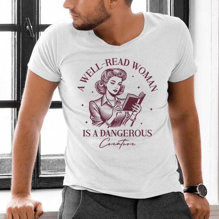 Books A Well-Read Woman Is A Dangerous Creature Women Premium Tri-Blend Men's V-Neck T-Shirt