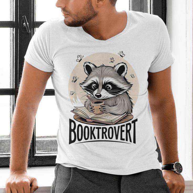 Booktrovert Raccoon Reading And Coffee For Book Lover Men's V-Neck T-Shirt Booktrovert Raccoon Reading And Coffee For Book Lover Men's V-Neck T-Shirt
