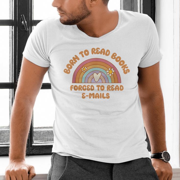Born To Read Books Forced To Emails Vintage Retro Rainbow Men's V-Neck T-Shirt Born To Read Books Forced To Emails Vintage Retro Rainbow Men's V-Neck T-Shirt