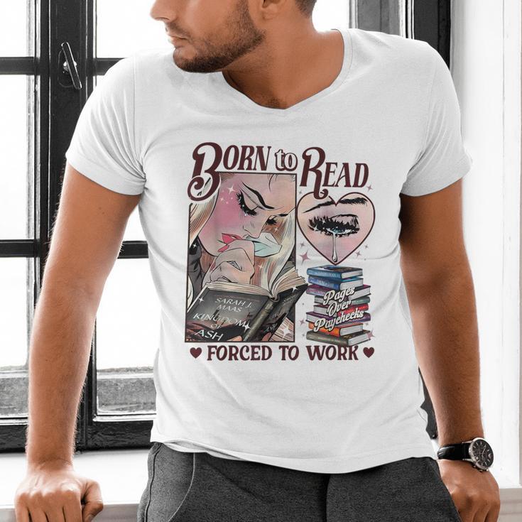 Born To Read Forced To Work Booklover -Adults Book Lovers Casual Grey Small Men's V-Neck T-Shirt
