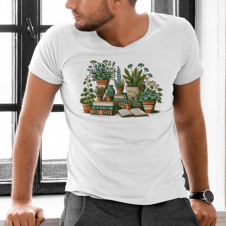 Botanical Garden Plants With Books Men's V-Neck T-Shirt