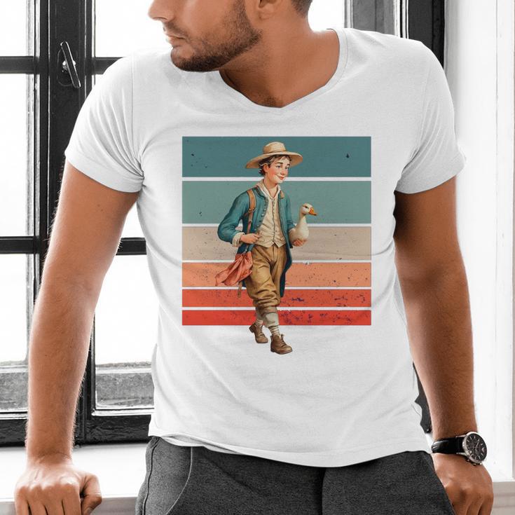 Boy Goose Vintage Rural Pastoral Charm Nostalgia Simple Life Men's V-Neck T-Shirt