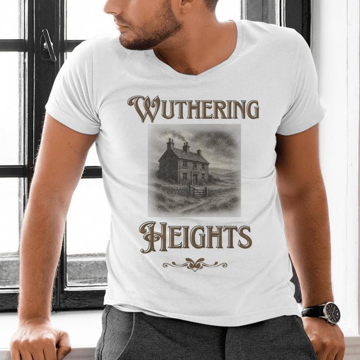 Bronte Novel Wuthering Heights Moorland Gothic Book Cover Men's V-Neck T-Shirt Bronte Novel Wuthering Heights Moorland Gothic Book Cover Men's V-Neck T-Shirt
