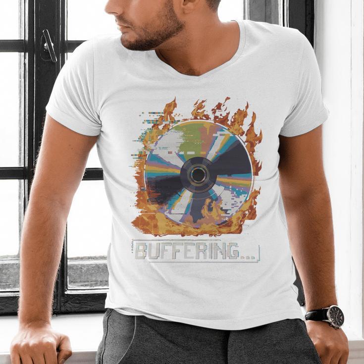 Buffering Glitched CD On Fire 2000s Nostalgia Men's V-Neck T-Shirt Buffering Glitched CD On Fire 2000s Nostalgia Men's V-Neck T-Shirt