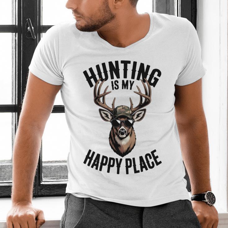 Camo Deer Hunting Is My Happy Place Dad Hunter Men's V-Neck T-Shirt