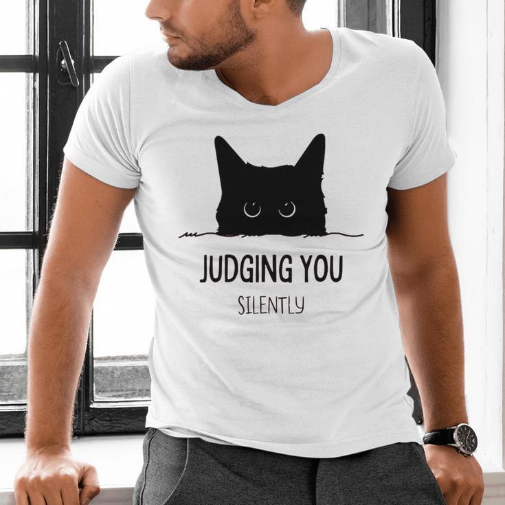Cat Judging You Silently Cat Mom Dad Premium Tri-Blend Men's V-Neck T-Shirt