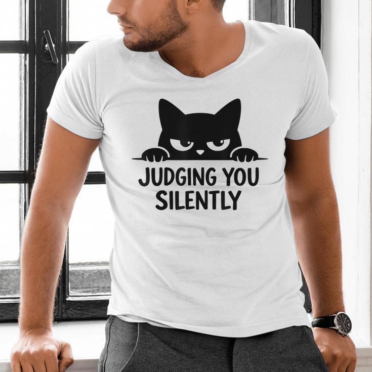 Cat For Cat Lover Mom Dad Cat Judging You Silently Men's V-Neck T-Shirt