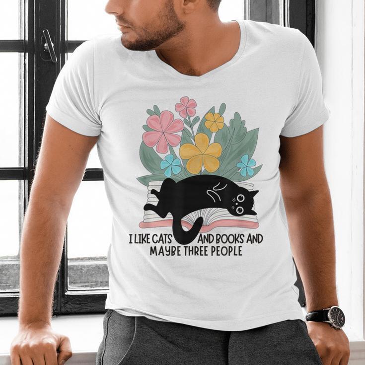 Cat Meme I Like Cats And Books And Maybe Three People Men's V-Neck T-Shirt