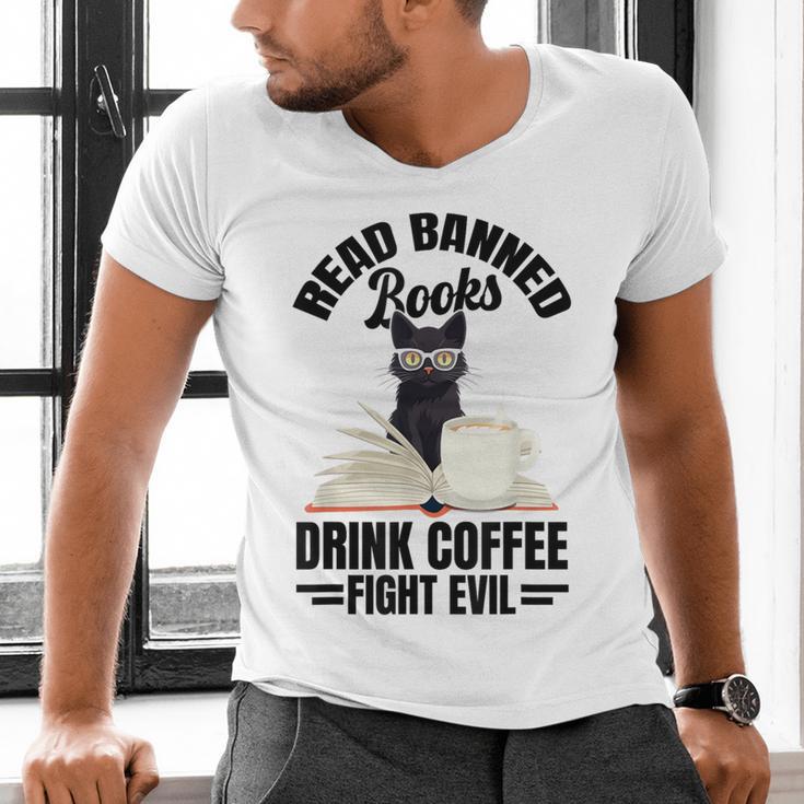 Cat I Read Banned Books Shirt Bookworm Avid Reader For Men Women Kids Men's V-Neck T-Shirt