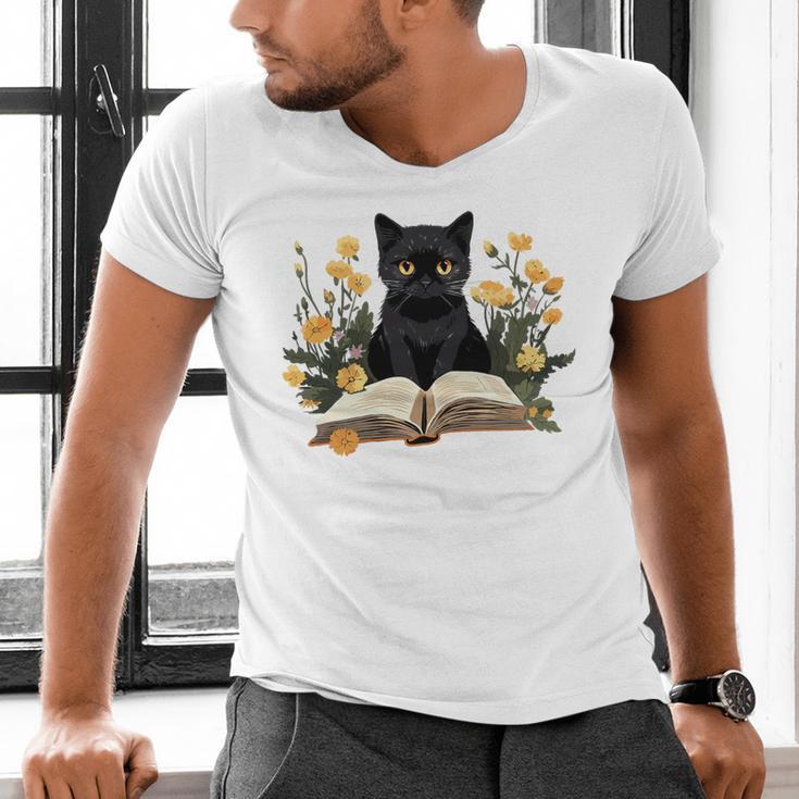 Cat Shirts For Women Book Lover Shirt Cute Cat And Book Premium Tri-Blend Men's V-Neck T-Shirt