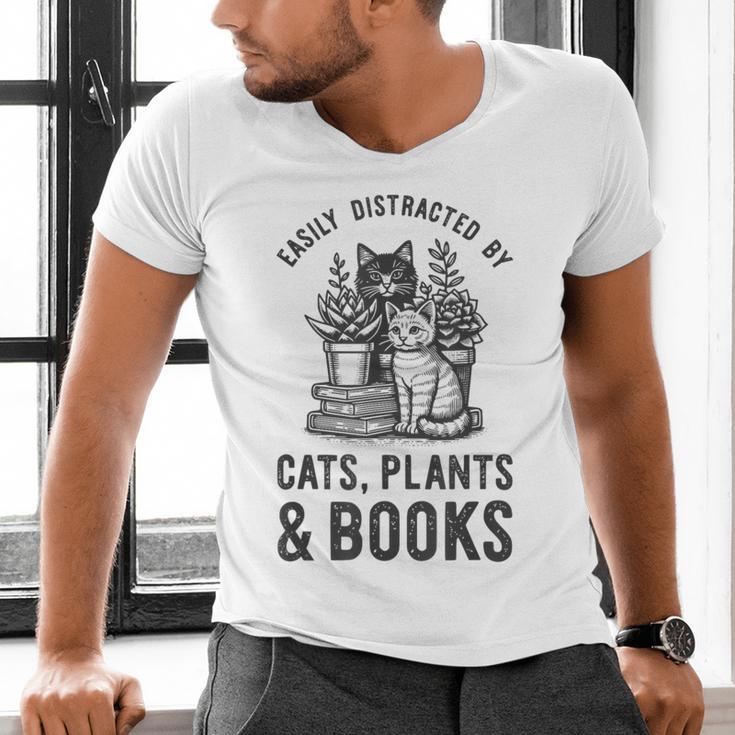 Cats Plants And Books Shirt Plant Lover Gardening Men's V-Neck T-Shirt