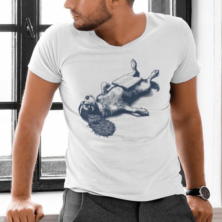 Cavalier King Charles Spaniel Book Nap Vintage Dog Mom Dad Men's V-Neck T-Shirt Cavalier King Charles Spaniel Book Nap Vintage Dog Mom Dad Men's V-Neck T-Shirt