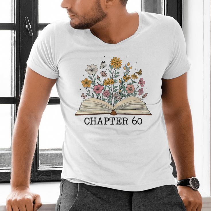 Chapter 60 60th Birthday Floral Open Book With Flowers Men's V-Neck T-Shirt