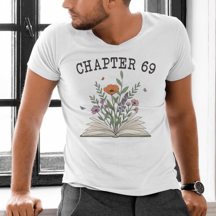 Chapter 69 Book Lovers & Readers 69th Birthday Wildflowers Men's V-Neck T-Shirt Chapter 69 Book Lovers & Readers 69th Birthday Wildflowers Men's V-Neck T-Shirt