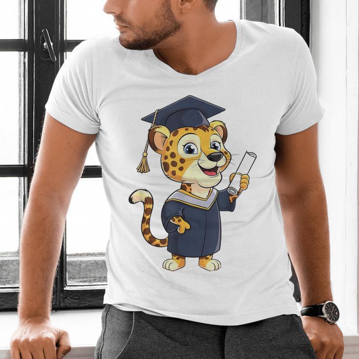 Cheetah Graduation Cute Kindergarten Elementary High School Men's V-Neck T-Shirt
