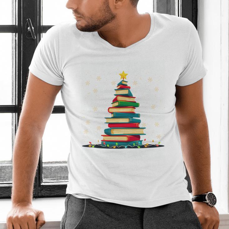 Christmas Tree Of Books Holiday Men's V-Neck T-Shirt Christmas Tree Of Books Holiday Men's V-Neck T-Shirt