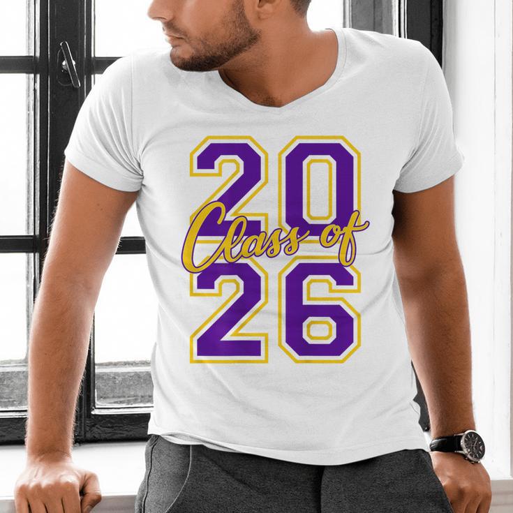 Class Of 2026 Graduation Varsity Purple Yellow On The Back Men's V-Neck T-Shirt