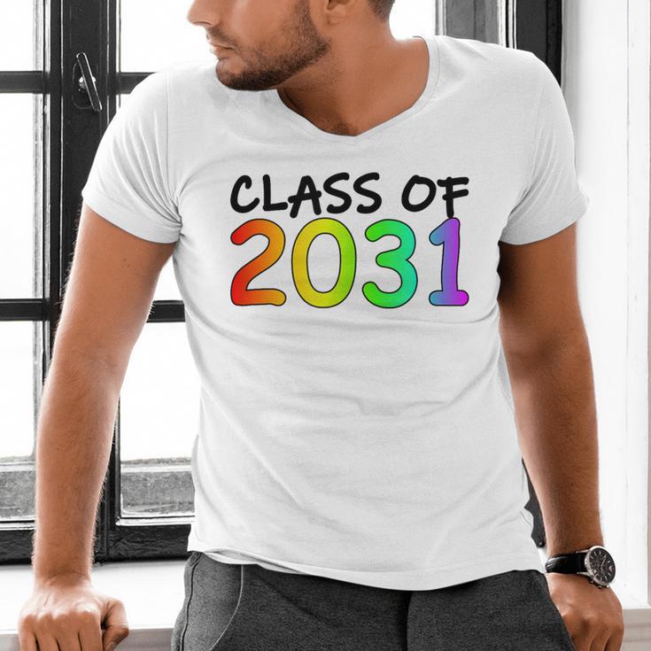 Class Of 2031 Pre-K -12th Grade Hand Prints Space Graduation Men's V-Neck T-Shirt