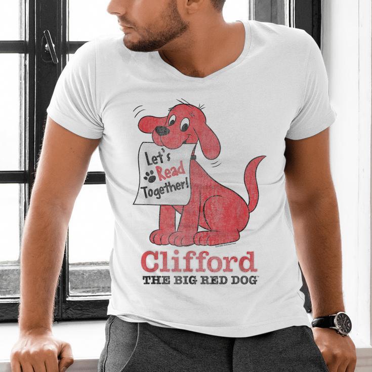 Clifford The Big Red Dog Let's Read Together Vintage Book Men's V-Neck T-Shirt