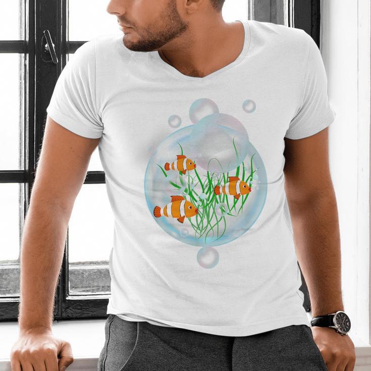 Clownfish Anemonefish Bubbles Water Frutiger Aero Y2K Style Men's V-Neck T-Shirt Clownfish Anemonefish Bubbles Water Frutiger Aero Y2K Style Men's V-Neck T-Shirt