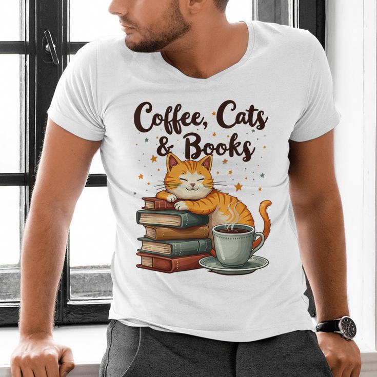 Coffee Cats And Books Lover For Women & Girls Coffee Men's V-Neck T-Shirt Coffee Cats And Books Lover For Women & Girls Coffee Men's V-Neck T-Shirt