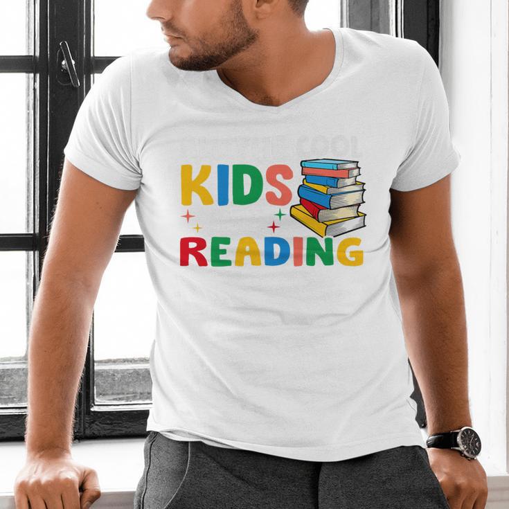 All The-Cool Kids Are Reading Teacher Book Lover Librarian Premium Men's V-Neck T-Shirt