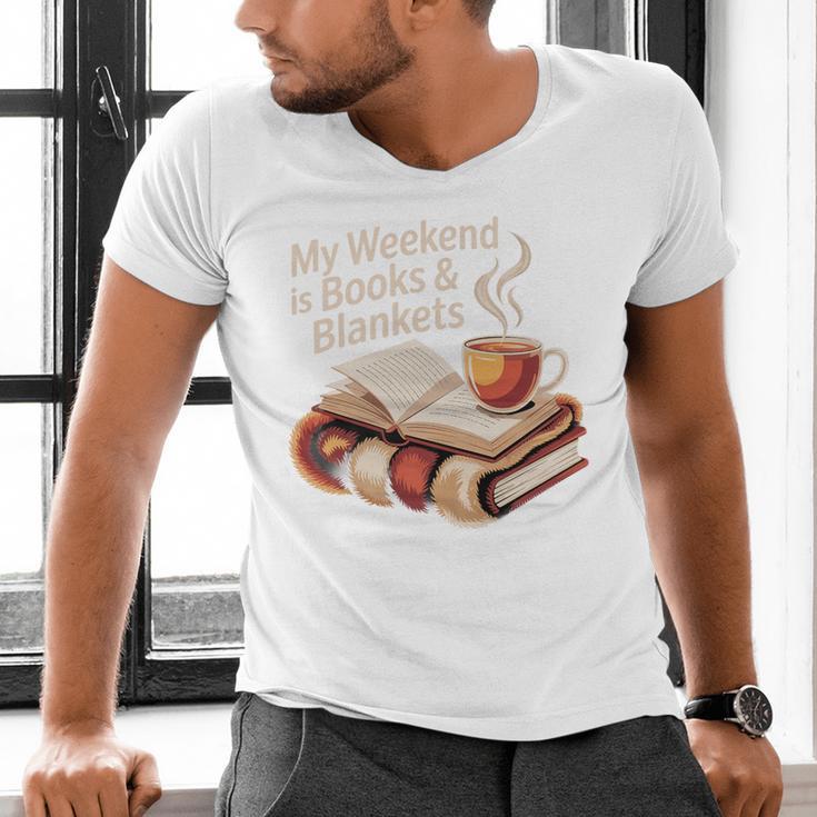 Cozy My Weekend Is Books Blankets Reading Tea Lover Premium Men's V-Neck T-Shirt Cozy My Weekend Is Books Blankets Reading Tea Lover Premium Men's V-Neck T-Shirt
