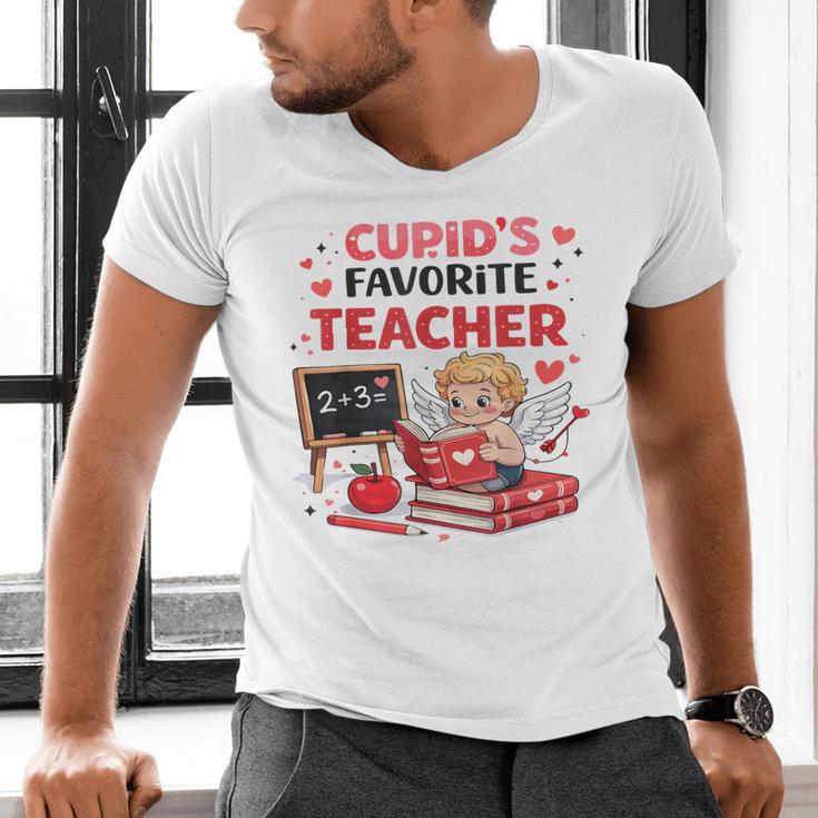 Cupid's Favorite Math Teacher Valentine Reading Book Women Men's V-Neck T-Shirt