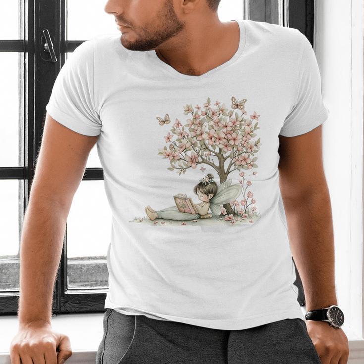 Cute Fairy Reading Fairycore Aesthetic Book Lover Men's V-Neck T-Shirt Cute Fairy Reading Fairycore Aesthetic Book Lover Men's V-Neck T-Shirt