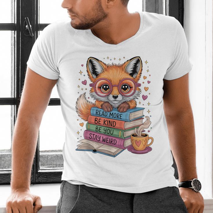 Cute Fox Read More Be Kind Stay Weird Reader Geek Book Lover Men's V-Neck T-Shirt