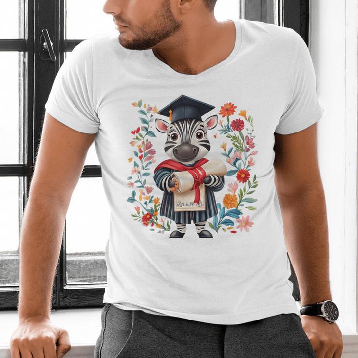Cute Graduation Zebra Holding DiplomaShirt Men's V-Neck T-Shirt