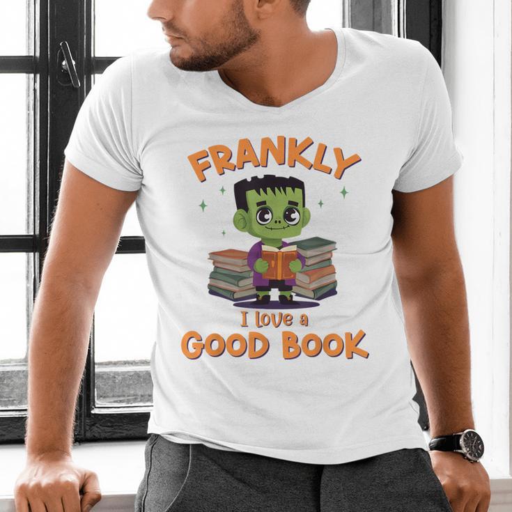Cute Halloween Teacher Librarian Frankenstein Reading Books Men's V-Neck T-Shirt