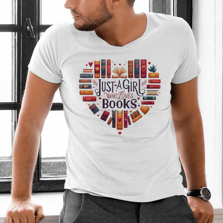 Cute Just A Girl Who Loves Books Heart Shape Reader Men's V-Neck T-Shirt