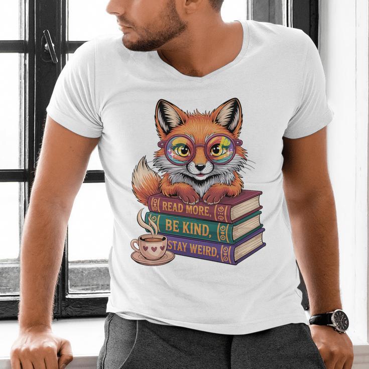 Cute Nerdy Fox Read Books Be Kind Stay Weird Book Club Premium Tri-Blend Men's V-Neck T-Shirt