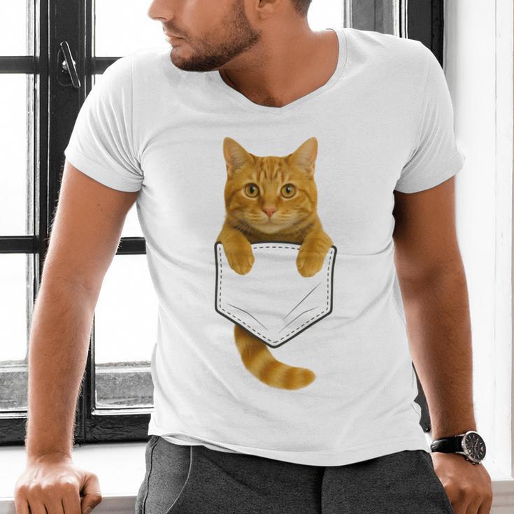 Cute Tabby Cat Pocket Cat Mom Cat Dad Cat Lover Men's V-Neck T-Shirt