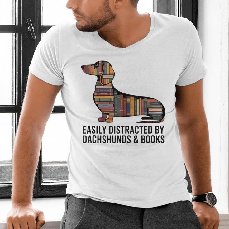 Dachshund Dog Dachshund Decor Books Nerds Dachshund Men's V-Neck T-Shirt Dachshund Dog Dachshund Decor Books Nerds Dachshund Men's V-Neck T-Shirt