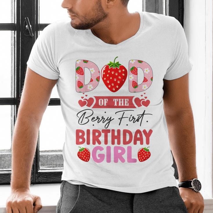 Dad Of The Berry First Birthday Girl Sweet Strawberry Men's V-Neck T-Shirt Dad Of The Berry First Birthday Girl Sweet Strawberry Men's V-Neck T-Shirt