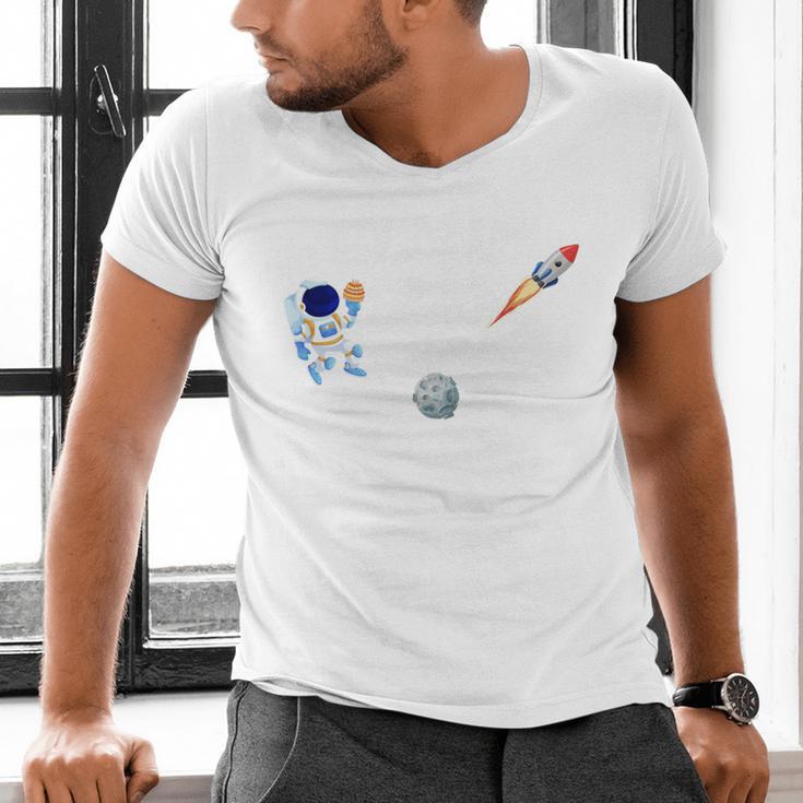 Dad Of The Birthday Boy Space Astronaut Birthday Family Men's V-Neck T-Shirt